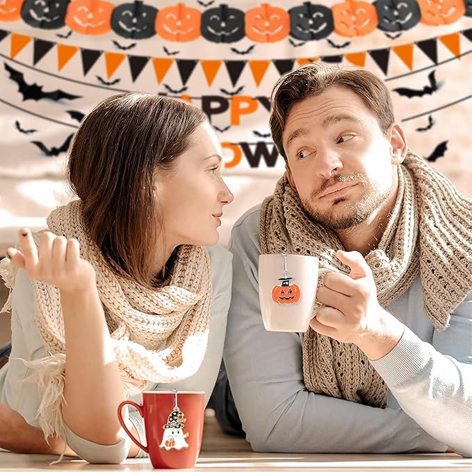 Cube Tea Infuser Set, 2 PCS TeaStrainers for Loose Tea, Halloween Theme Charm Pendant Tea Steeper, Tea Ball with Pumpkin & Ghost Pendant