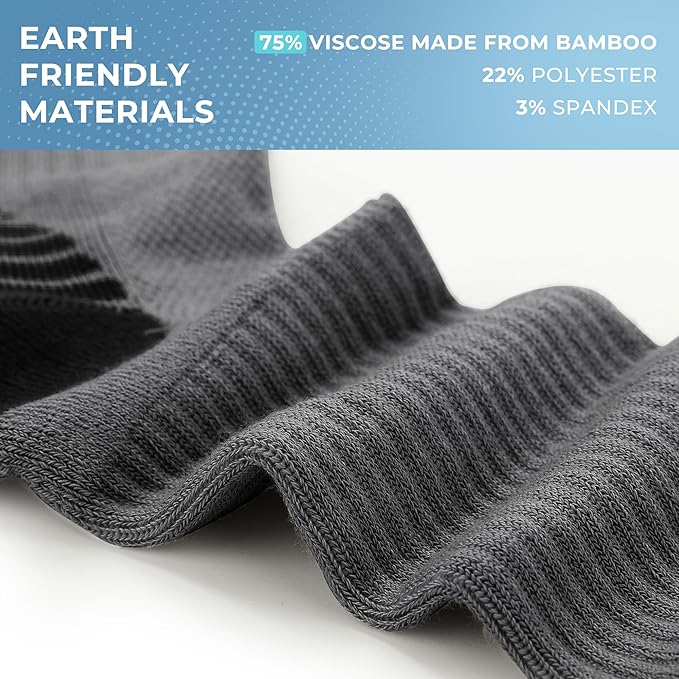 BAMBOO COOL Men's Crew Socks Athletic Running Sports Socks, Cushioned Moisture Wicking, Breathable Arch Support 6 Pack