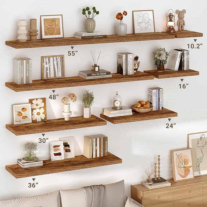 Vivelove 10 Inch Deep Floating Shelves 24 inch Long, 24 x 10 Wide Wall Shelves with Invisible Brackets, for Bedroom Bathroom Living Room Kitchen Office, Farmhouse Home Decor, Set of 2, Rustic Brown