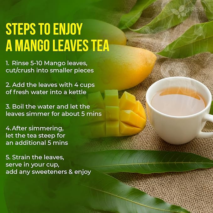 FreshDrinkUS, Premium 140+ Mango Whole Leaves Dried, 100% Natural & Pure from Dried Mango Leaves Tea, No Additives, No Caffeine, Vegan