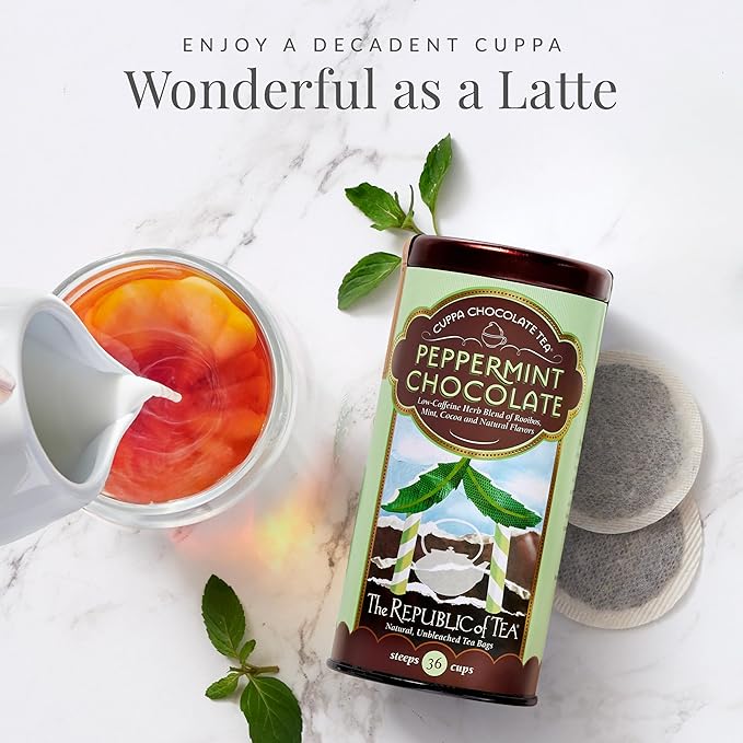 The Republic of Tea – Peppermint Cuppa Chocolate Tea Bags, Low-Caffeine, 250 Servings