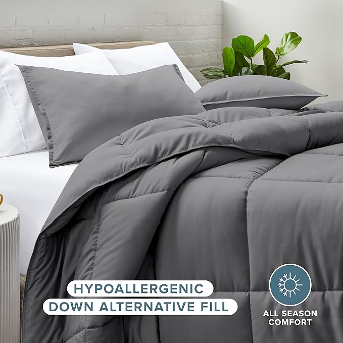 Bare Home Comforter Set - Super King Size - Ultra-Soft - Goose Down Alternative - Premium 1800 Series - All Season Warmth (Super King, Grey)