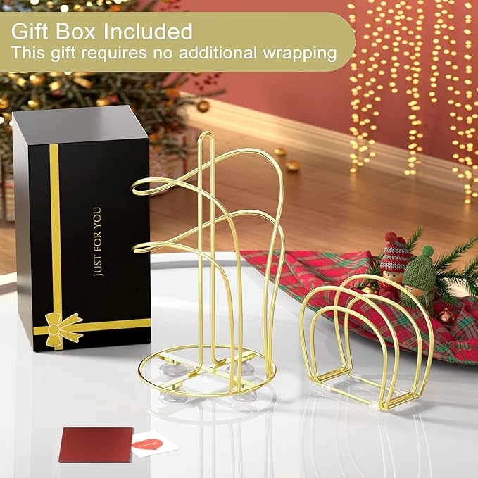 SZQINJI Paper Towel Holder Countertop, Gold Paper Towel Roll Holder with Weighted Base 4 Suction Cups and Paper Napkin Holder Set, Standing Paper Towel Holder for Kitchen Dining Table Picnic