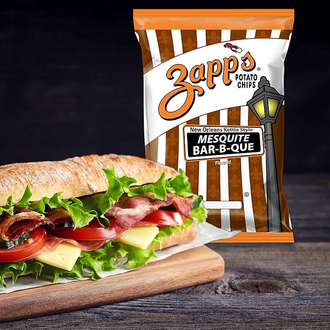 Zapp’s New Orleans Kettle-Style Potato Chips Mesquite BBQ Flavor (2 oz Bags, 25 Count), Crunchy Chips with a Spicy Kick, Perfect On-The-Go, Gluten Free Snack