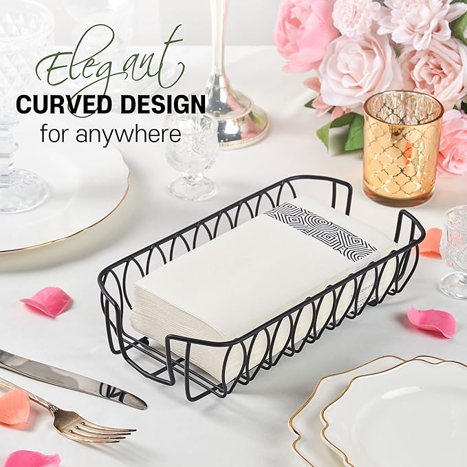Black Guest Towel Holder Tray for Bathroom – Napkin Organizer for Disposable Paper Towels, Hand Towel Rack for Countertop, Modern Holder for Guest Bathroom Essentials and Powder Room