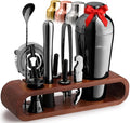 Mixology Bartender Kit: 10-Piece Bar Tool Set with Mahogany Stand | Perfect Home Bartending Kit and Martini Cocktail Shaker Set for a Perfect Drink Mixing Experience | Housewarming Gift (Gun-Metal)