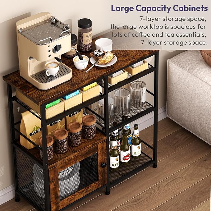SWTYMIKI Coffee Bar Cabinet Station - Farmhouse Small Coffee Stand Station with Doors, Rustic Storage Organizer for Kitchen, Buffet Sideboard Cabinet Table for Home, Office, Corner, Bar, Espresso