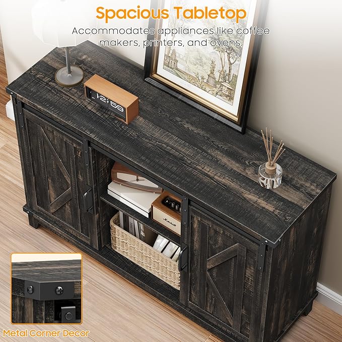 Vabches 6 Cube Storage Organizer, Farmhouse Bookshelf with Sliding Doors & 3 Adjustable Shelves Wooden Coffee Bar Buffet Cabinet 2-Tier Cabinet Rack for Bedroom, Living Room, Office (Dark Brown)