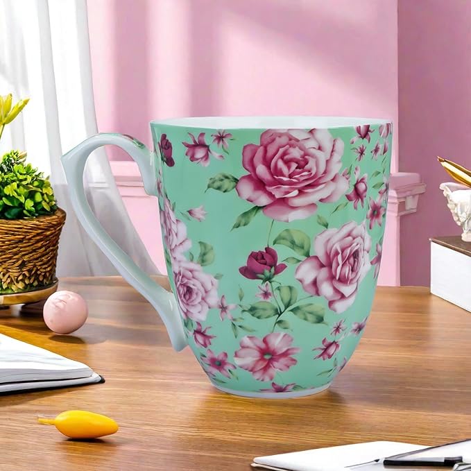 14oz Bone China Coffee Mugs for Women Floral Coffee Mug Tea Cups Novetly Coffee Cups Gift for Women Mom Friends