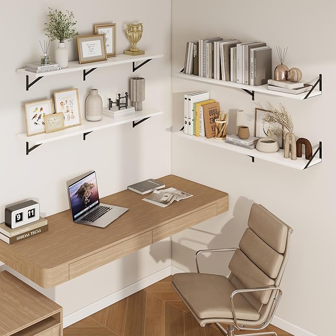 Axeman White Floating Shelves for Wall - 48 Inch Wide x 10 Inch Deep Floating Shelves Set of 2 -White Wide Wall Shelves for Living Room Bathroom Bedroom