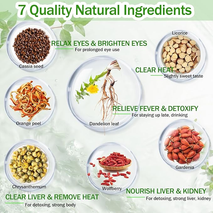 30pcs Dandelion Wolfberry Tea, Goji Berry Chrysanthemum Cassia Seed Tea, Seven Natural Herbal Ingredients, For Kidney & Liver Health(30bags, 300g)