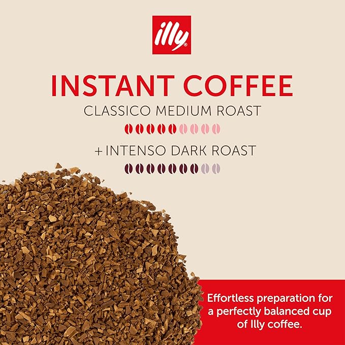 Illy Instant Coffee, Classico Medium Roast & Intenso Dark Roast – Mild & Balanced & Bold & Full-Bodied – 100% Arabica – Sealed for Freshness – 3.3oz Cans (Pack of 6)