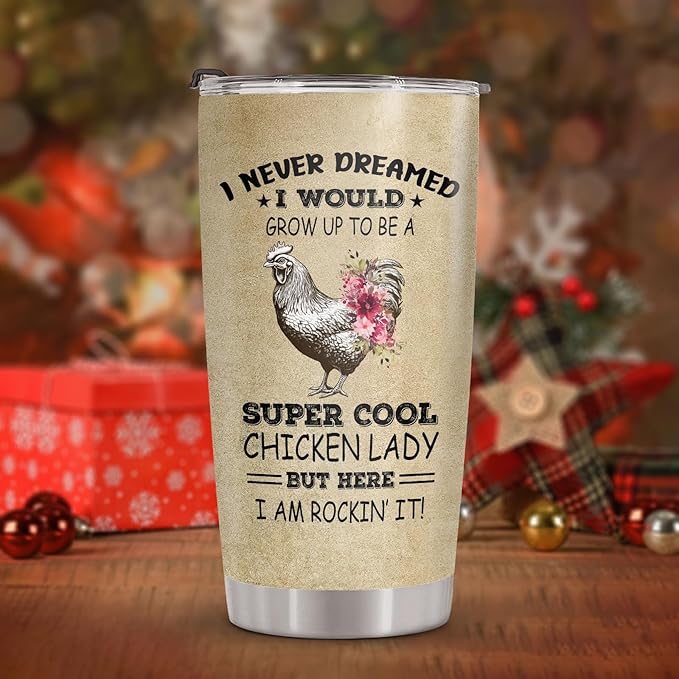 34HD Chicken Mom Tumbler with Lid, 20oz Stainless Steel Vacuum Insulated Farm Animal Mug, Chickens Farmer Gifts for Women, Chicken Gifts for Birthday Mothers Day