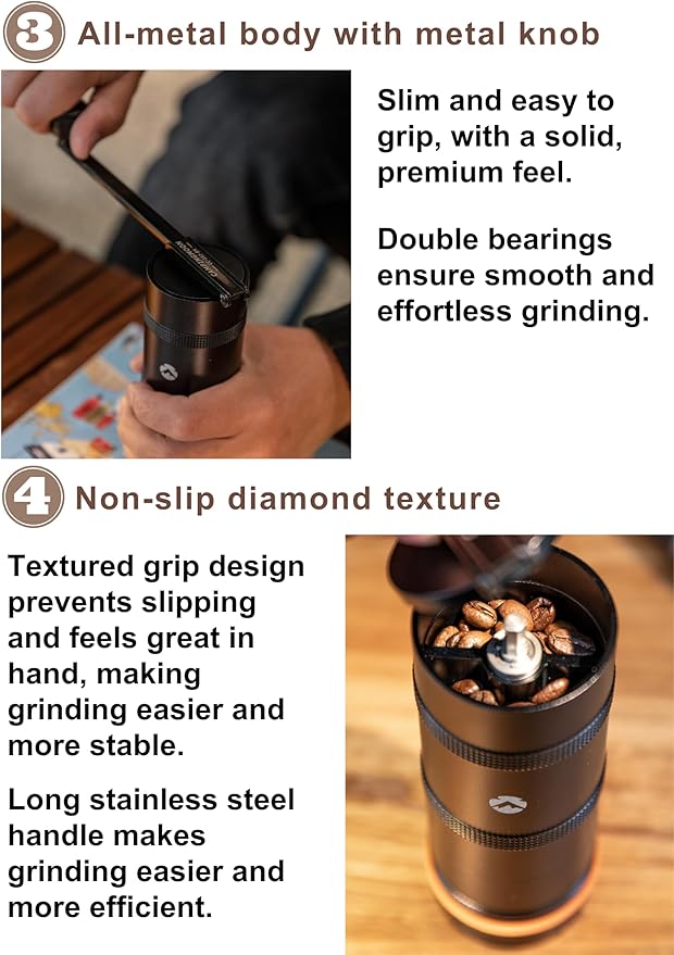 CAMPINGMOON Manual Coffee Grinder Camping Stainless Steel Small Black CC-115-BK