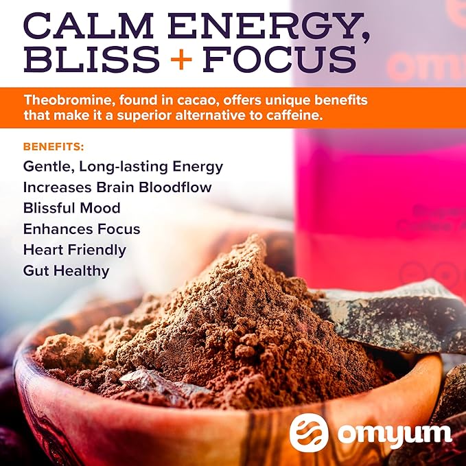 OMYUM SuperNatural Coffee Alternative (30 Servings) - Organic Superfood Adaptogen Mushroom Blend with Cacao, Lion’s Mane, Reishi, Cordyceps, Ashwagandha & L-Theanine - Calm Energy, Focus & Gut Health