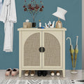 Rattan Door Sideboard Buffet Cabinet, Modern 2-Door Coffee Bar with Adjustable Shelf, Small Wood Credenza Cabinet with Storage for Living Room, Dining Room, Entryway, Natural