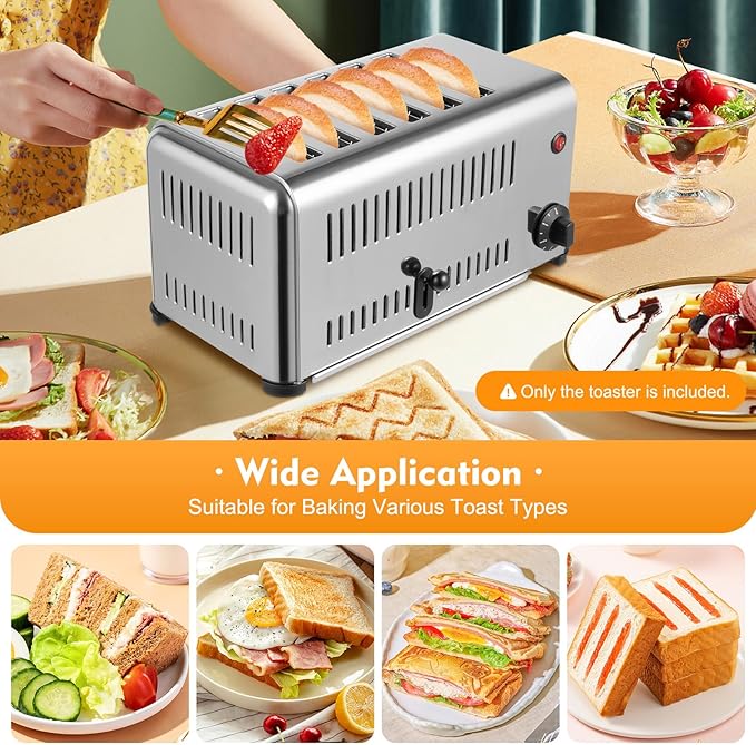 Stainless Steel Toaster 4 Slice with 2 Modes for Toasting (4 or 6 Slices), Extra Wide Slots, Time Adjustable 1 to 5 Minutes, Removal Crumb Tray