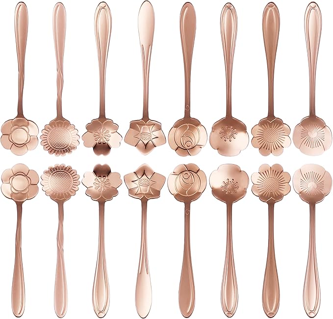 16 Pcs Teaspoon Tea Spoons, ESRISE Stainless Steel Cute Coffee Spoon for Tea Party Decorations (Rose Gold)