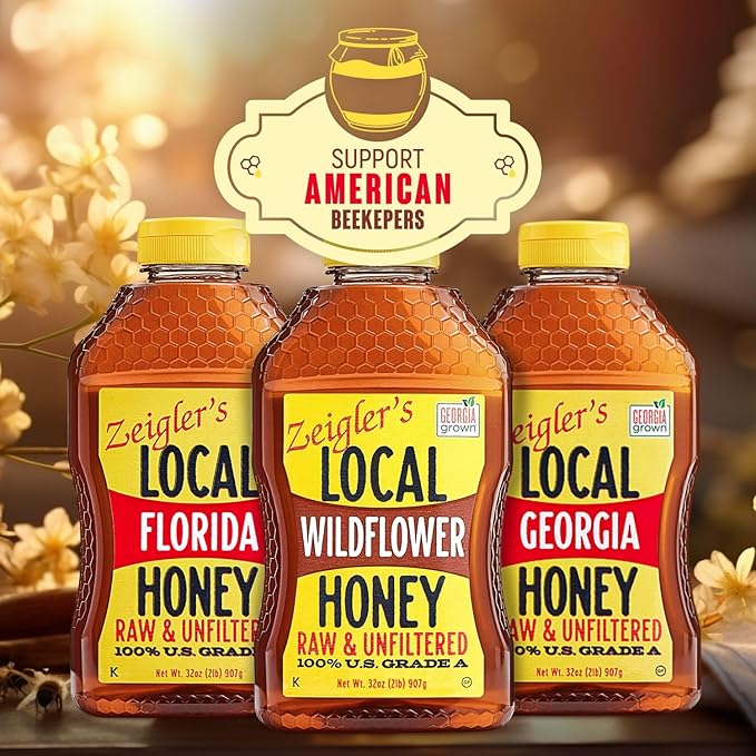Zeigler's Wildflower Honey, 32 Oz – 100% Natural, Raw & Unfiltered, Georgia Grown Certified – Pure Southern Honey – Great for Tea, Baking, Yogurt, Toast