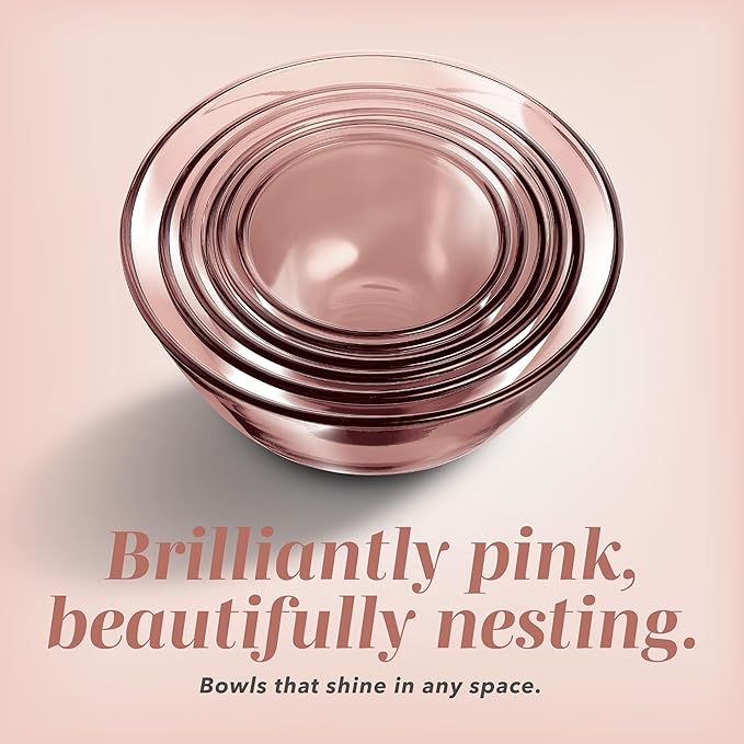 COOK WITH COLOR 12 Pc Glass Mixing Bowl Set with Lids – Borosilicate Glass Nesting Bowls for Cooking, Baking and Meal Prep, Colored Pink