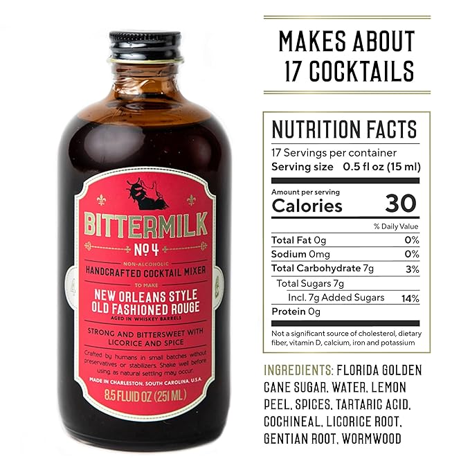 Bittermilk No.4 New Orleans Style Old Fashioned Rouge – Old Fashioned Mix - All Natural Handcrafted Cocktail Mixer – Makes 17 Cocktails