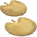 Gold Leaf Decorative Serving Tray for Table Centerpiece 10"+12" Ceramic Leaf-Shaped Trinket Dish, Candle Tray, Vanity Organizer, Coffee Table Decor, Modern Glam Home Decor, Gifts for Women