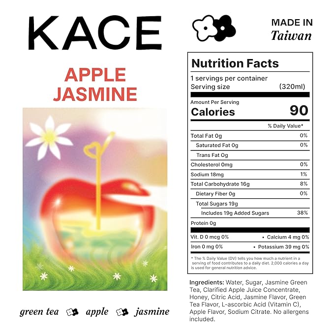 Jasmine Iced Tea with Apple Tea Drink - Refreshing Apple Juice Infused with Jasmine Tea & Honey, Crisp, Tart & Floral Blend - Perfect for Everyday, Organic Herbal Tea, and Daily Refreshment - 12-Pack of 320ml