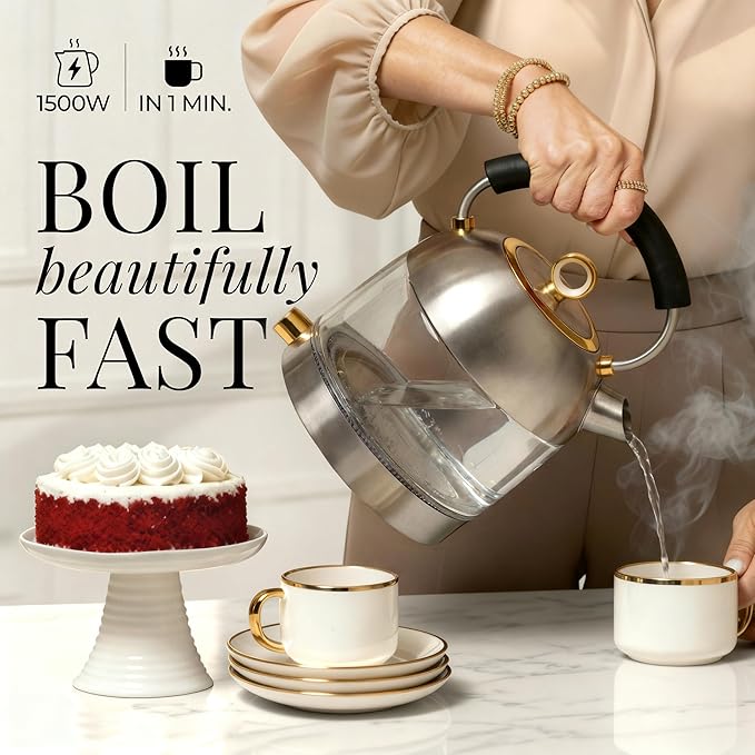 Stainless Steel Electric Kettle with Temperature Control - BPA and Plastic Free Electric Kettle with Keep Warm Function, Borosilicate Glass - Fast 1500W Hot Water Boiler, Auto Shut-Off