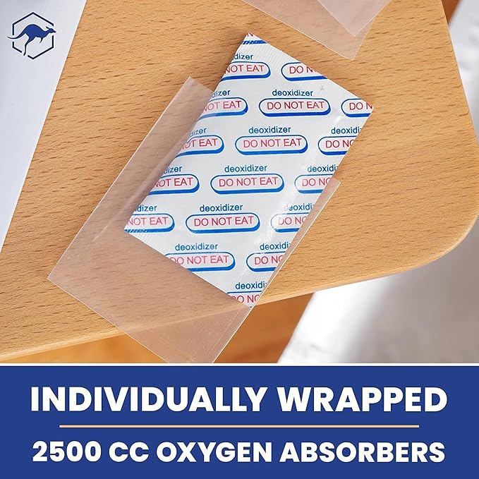 Wallaby 15 Count 5-Gallon Mylar Bags with 2500cc Oxygen Absorbers, 10 Mil Total Thickness Long-Term Food Storage Pouches, 20x30 Resealable Zipper Heat-Sealable Airtight Packaging - Silver