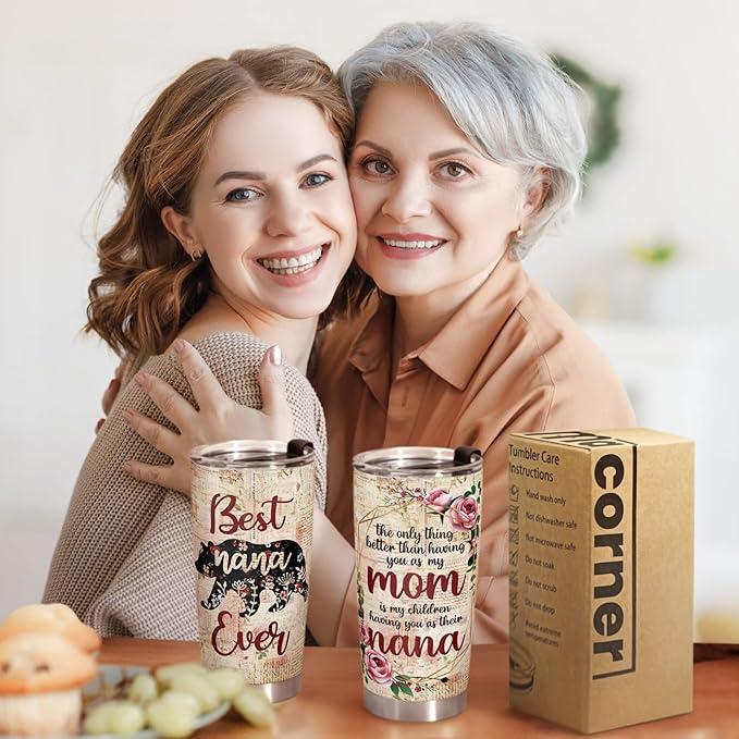 Macorner Mothers Day Gift for Nana & Mom From Daughter, Son for Grandma - Stainless Steel Bear Tumbler 20oz for Women