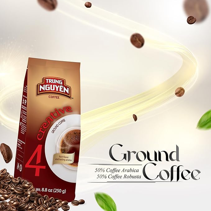 TRUNG NGUYEN COFFEE Creative 4, Ground Coffee, Arabica Blend Robusta, 8.8 Ounce, Medium Roast, Rich Flavor, Lasting Aroma