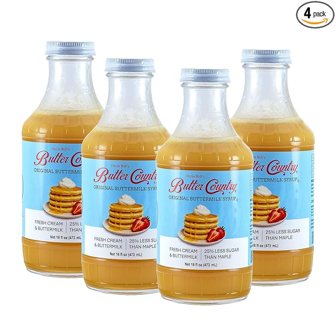 Uncle Bob's Butter Country Original Buttermilk Syrup for Pancakes and Waffles, Gluten Free, Made without Artificial Flavors, 16 fl oz Bottle/4 Pack