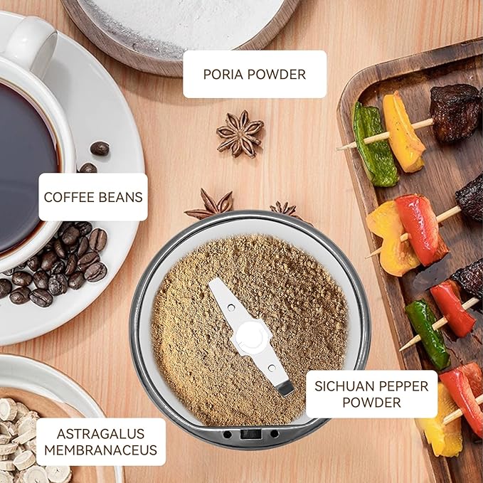 Electric Spice Grinder and Coffee Grinder with One-Touch Pulse Control, 150W Power for Efficient Grinding of Spices, Coffee, and Kitchen Ingredients