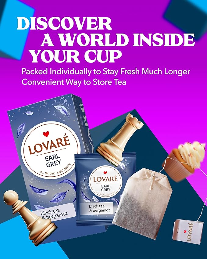 LOVARE Earl Grey Tea Bags 48 g - Made in Ukraine – Black Tea and Bergamot - Tea Bags - Gift Box for Tea Lovers (24 x 2 g)