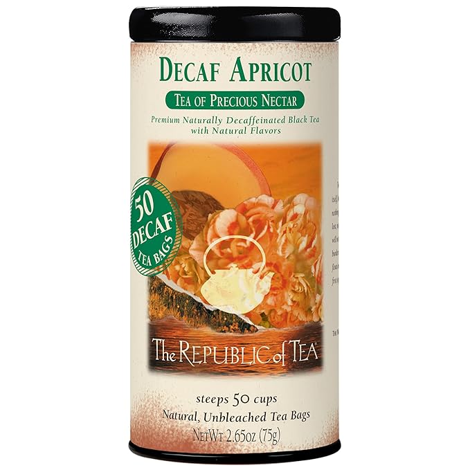 The Republic of Tea — Decaf Apricot Black Tea Tin, 50 Tea Bags, Environmentally-Friendly Decaffeinated Tea