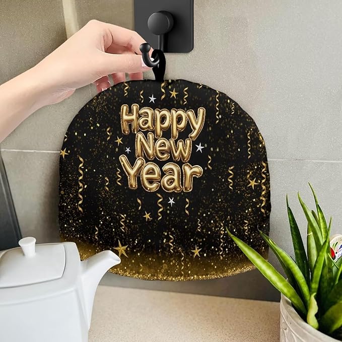 Happy New Year Teapot Insulation Cover Small Tea Pot Cozy Cover with Keep Warming Cotton Teapot Dust Cover Tea Cosy Kitchen Accessories for Home Decor Kettle Cover for Women
