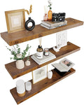Colima Bathroom Floating Shelves for Wall, 36" Floating Wall Mounted Shelf, Rustic Wood Storage Display Shelves for Home Organization, Bathroom, Kitchen, Living Room (Set of 3, Rustic Brown)