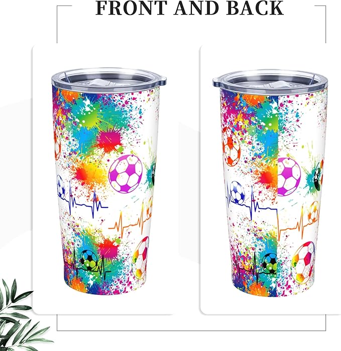 20OZ Soccer Tumbler Cup With Lid Travel Stainless Steel Insulated Coffee Mug Gfits For Sports Lover Fans