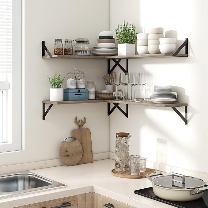 Axeman Floating Shelves for Wall 32 Inch | 31.5W x 8D Rustic Grey Wood Floating Shelves Set of 2 | 8" Deep Long Wall Shelves for Bathroom Kitchen Living Room | Bookshelf Display Shelves