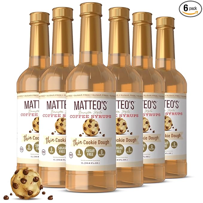 Matteo's Cookie Dough Syrup for Coffee, Lattes, Cappuccinos & Desserts – Sugar-Free Sweetener for Beverages, Keto Friendly, Zero Calories, Indulgent Flavor, Non-Alcoholic, 33.8oz (6pk)