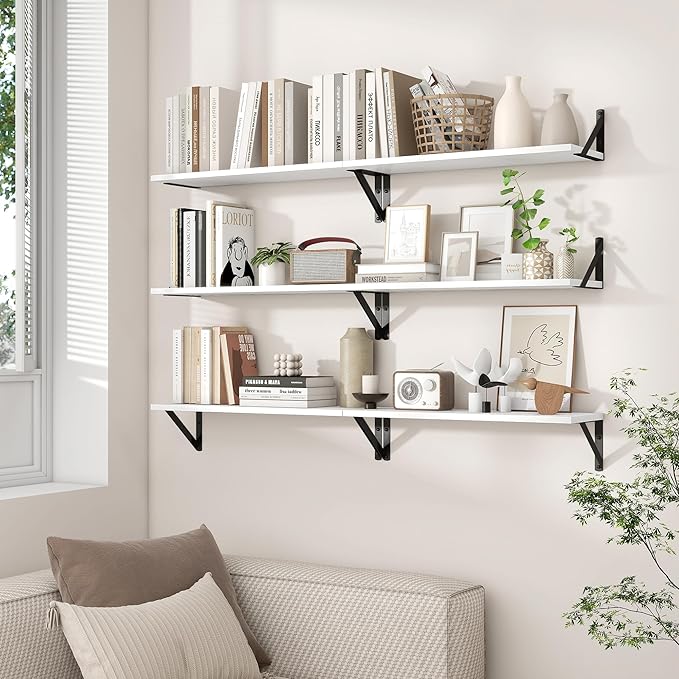 Axeman White Floating Shelves for Wall 32 Inch | 31.5W x 8D Rustic Floating Shelves Set of 2 | 8 Inch Deep Long Wall Shelves for Bathroom Kitchen Living Room | Bookshelf Display Shelves