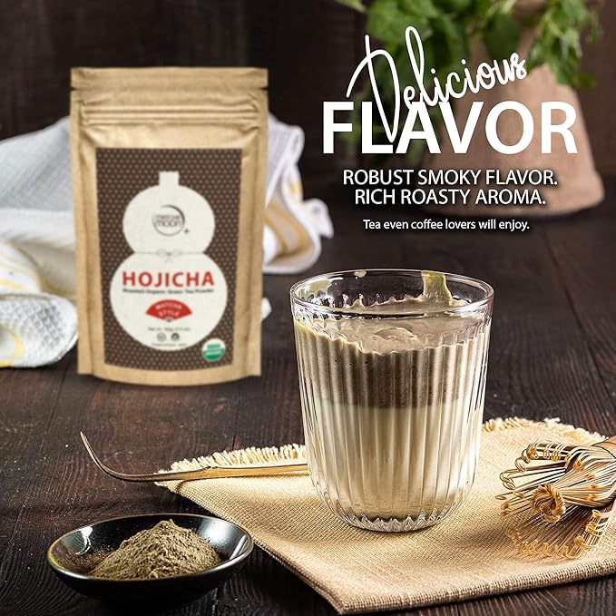 Matcha Moon Hojicha Powder Organic - Roasted Matcha Green Tea - Japanese Origin - Unsweetened, Low Caffeine - Uji Kyoto Japan - 100g Resealable Bag