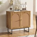 Sideboard Buffet Cabinet with Rattan Doors, Boho Storage Cabinet with Metal Legs, Wooden Accent Furniture for Dining/Living Room, Hallway, Entryway (Natural, 2 Doors)
