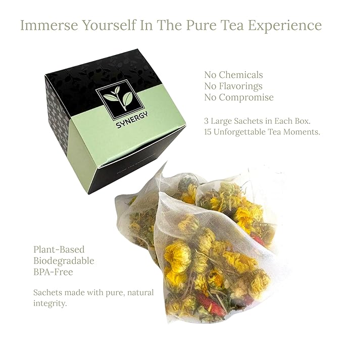 Pure And Easy Tea, Serenity Herbal Tea Sampler, 15 Count Caffeine-Free Variety, Whole-Leaf Herbal Blends in BPA-Free Plant-Based Tea Bags, Premium Wellness Gift Box (49.5g)