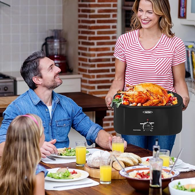Sunvivi 24 Quart Electric Roaster Oven Turkey Roaster with Lid Electric Roasters with Removable Pan Large Roaster,Visible & Self-basting Lid, Fast Heating & Thaw/warming Setting,Black