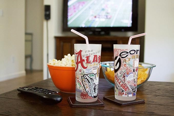 Catstudio Drinking Glass, University of Alabama Glass Cup for Kitchen, 15oz Dishwasher Safe Tumbler for Bama UA Alumni