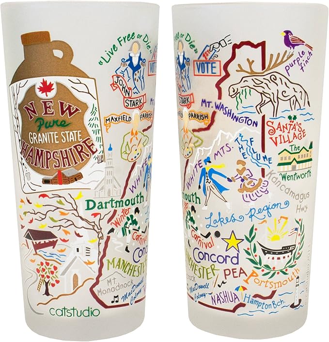 Catstudio Drinking Glass, New Hampshire Frosted Glass Cup for Kitchen, Drinking Glasses, 15oz Dishwasher Safe Tumbler for New Hampshire Lovers
