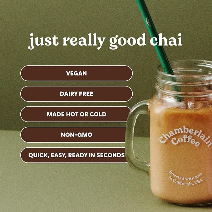 Chamberlain Coffee Gentle Hummingbird Chai Mix - Warm, Aromatic Vegan Chai with Oat Milk, Vanilla & Spices - Hot or Iced Instant Chai Latte - 10oz - 10 Servings