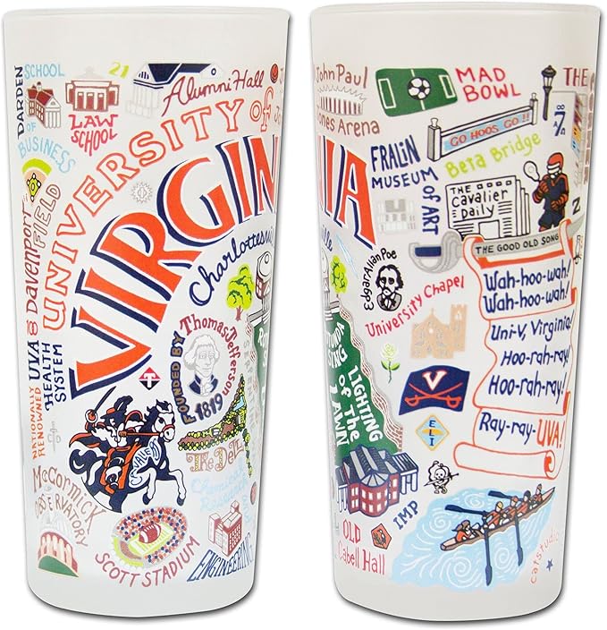 Catstudio Drinking Glass, University of Virginia Glass Cup for Kitchen, Drinking Glasses, 15oz Dishwasher Safe Tumbler for UVA Alumni