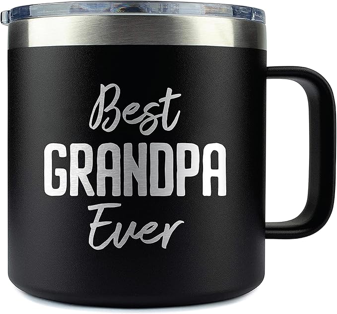Papa Coffee Mug Best Grandpa Ever - Christmas Gifts for Papa, Grandpop, Abuelo, Paw Paw from Grandkids - 14oz Stainless Steel Tumbler with Lid